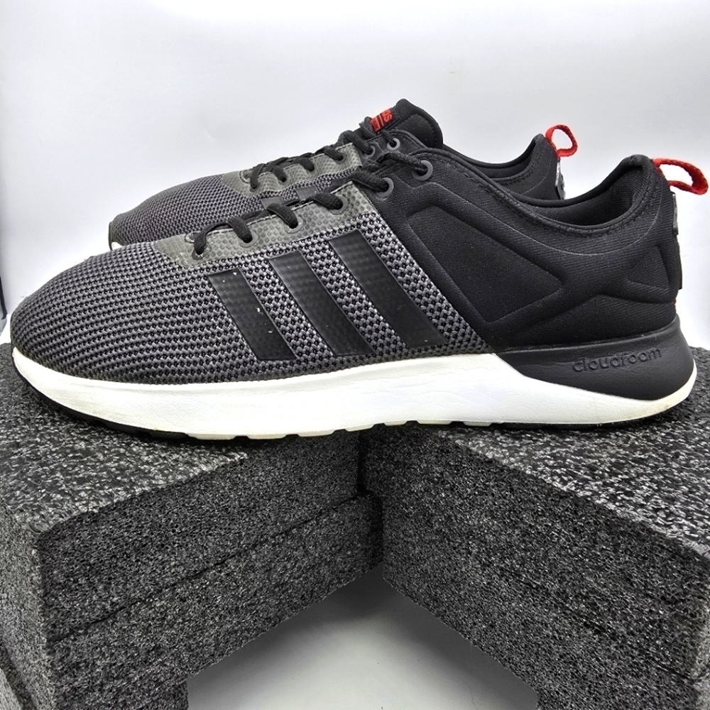 Adidas Shoe Men's 13 Black and Gray Mesh Athletic Sneakers Red Accents